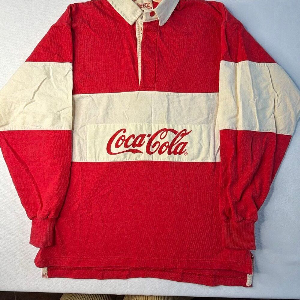 Coca Cola Vintage Rugby Polo Shirt Red White 80’s